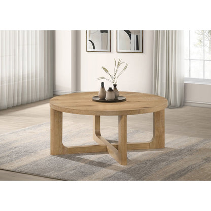 Kessler Round Sculptural Wood Coffee Table Light Oak