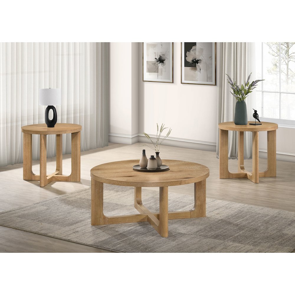Kessler Round Sculptural Wood Coffee Table Light Oak