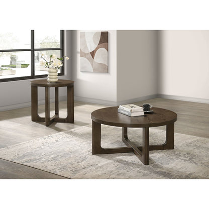 Kessler 2-piece Round Sculptural Wood Coffee Table Set Brown