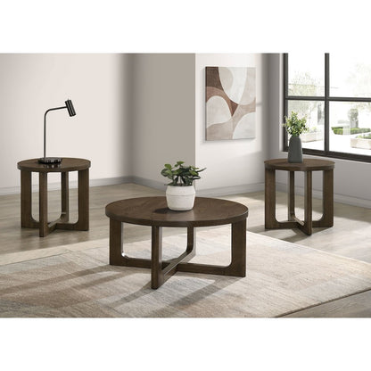 Kessler 3-piece Round Sculptural Wood Coffee Table Set Brown