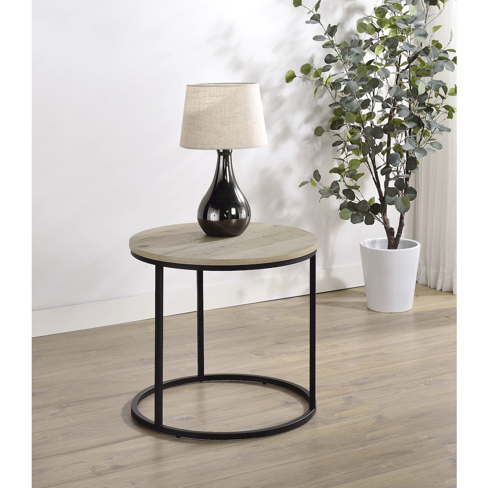 Lainey Round Occasional Side End Table Distressed Pine