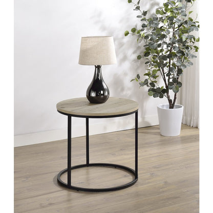 Lainey Round Occasional Side End Table Distressed Pine