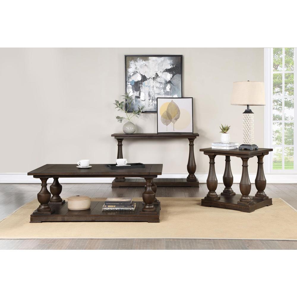 Walden Rectangular End Table with Turned Legs and Floor Shelf Coffee