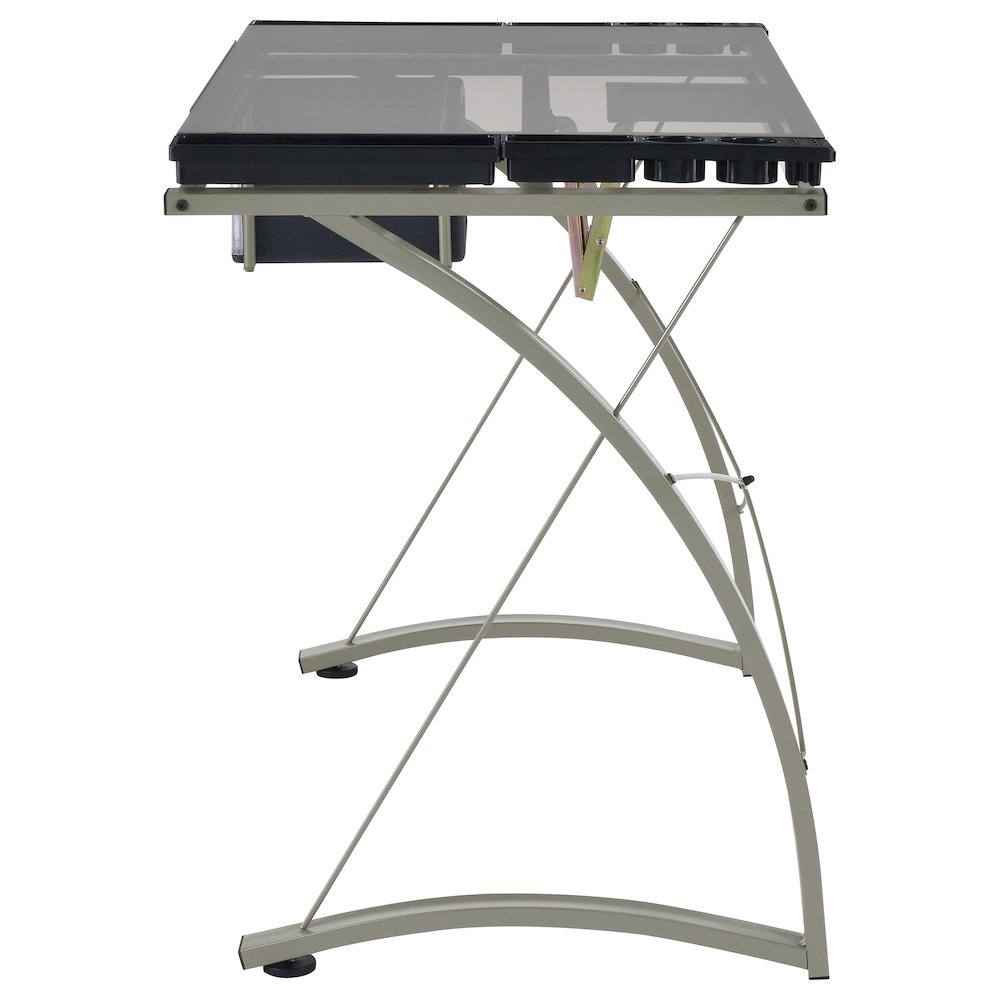 Melo 41-inch Glass Top Drafting Table with Storage Silver