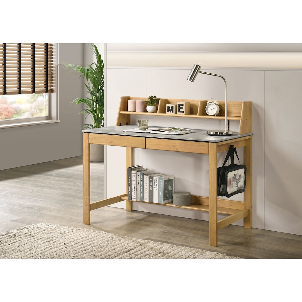 Besler 47-inch SmartTop Writing Desk with Shelf Cement and Natural