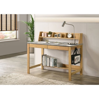 Besler 47-inch SmartTop Writing Desk with Shelf Cement and Natural