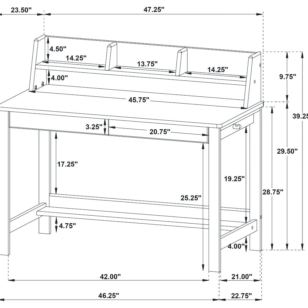 Besler 47-inch SmartTop Writing Desk with Shelf Grey Stone and Black