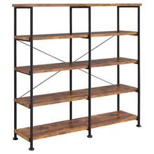 4-Shelf Open Bookcase in Antique Nutmeg Wood with Industrial Style