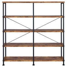 4-Shelf Open Bookcase in Antique Nutmeg Wood with Industrial Style
