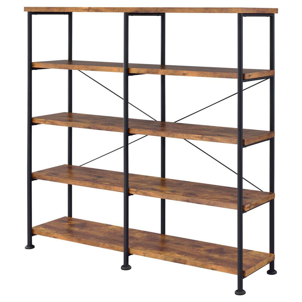 4-Shelf Open Bookcase in Antique Nutmeg Wood with Industrial Style