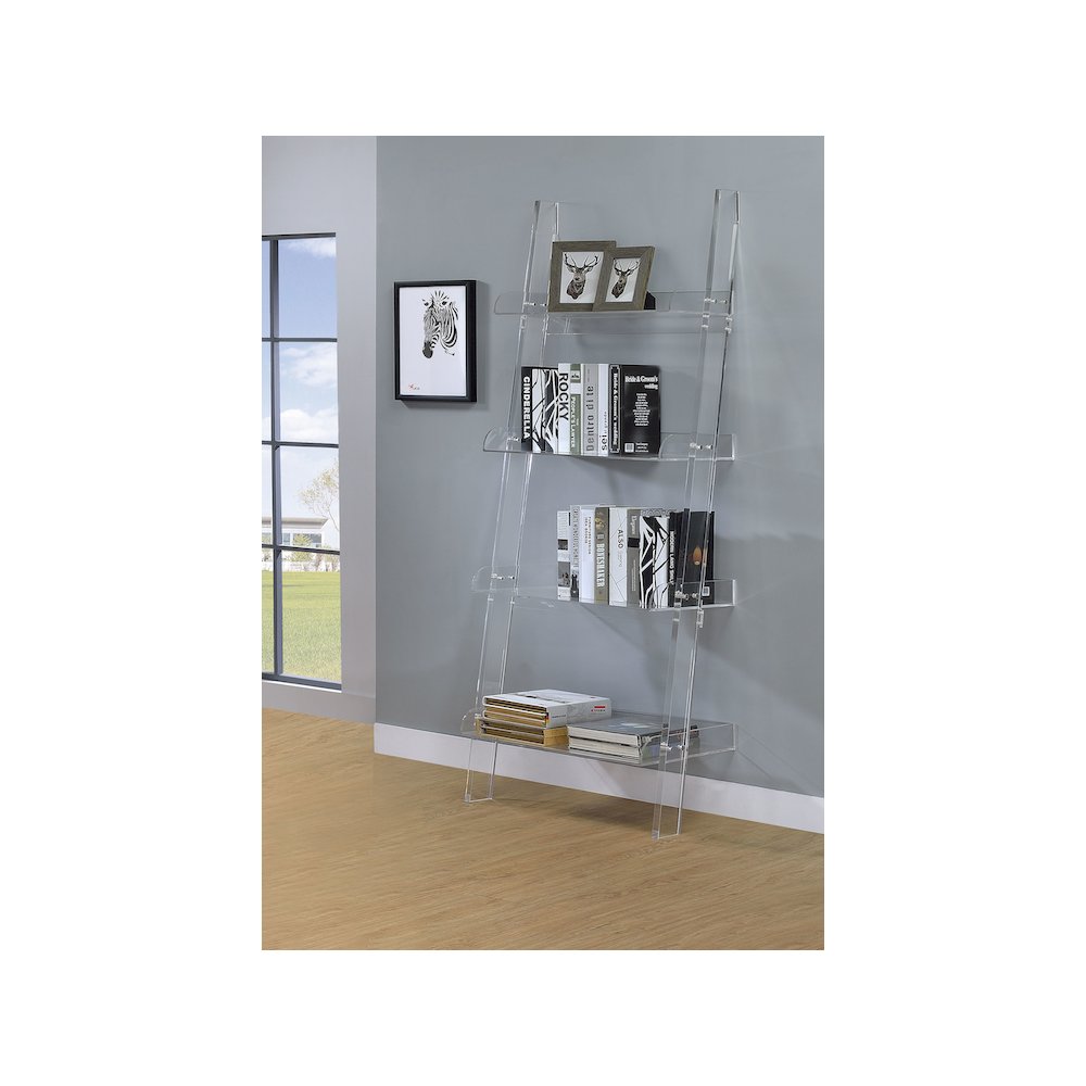 Amaturo 72-inch 4-shelf Acrylic Ladder Bookshelf Clear