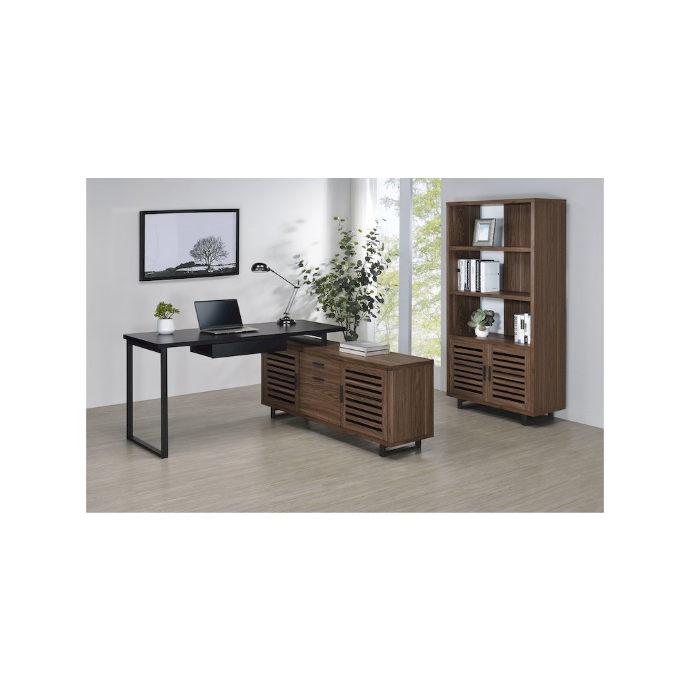 Maddox 71-inch 3-shelf Cabinet Bookcase Walnut