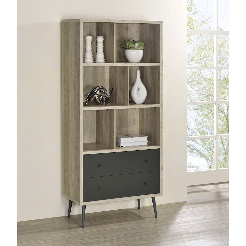 Maeve 70-inch 3-shelf Bookcase with Drawers Distressed Pine