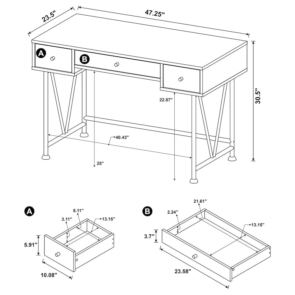 Analiese 47-inch 3-drawer Writing Desk Mango