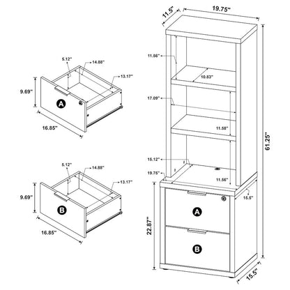 Westpark 3-shelf Bookcase USB and Lockable Drawer Mango
