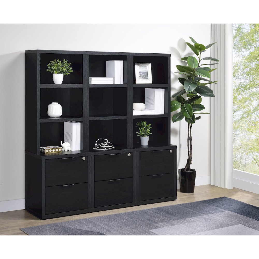 Westpark 3-shelf Bookcase USB and Lockable Drawer Black