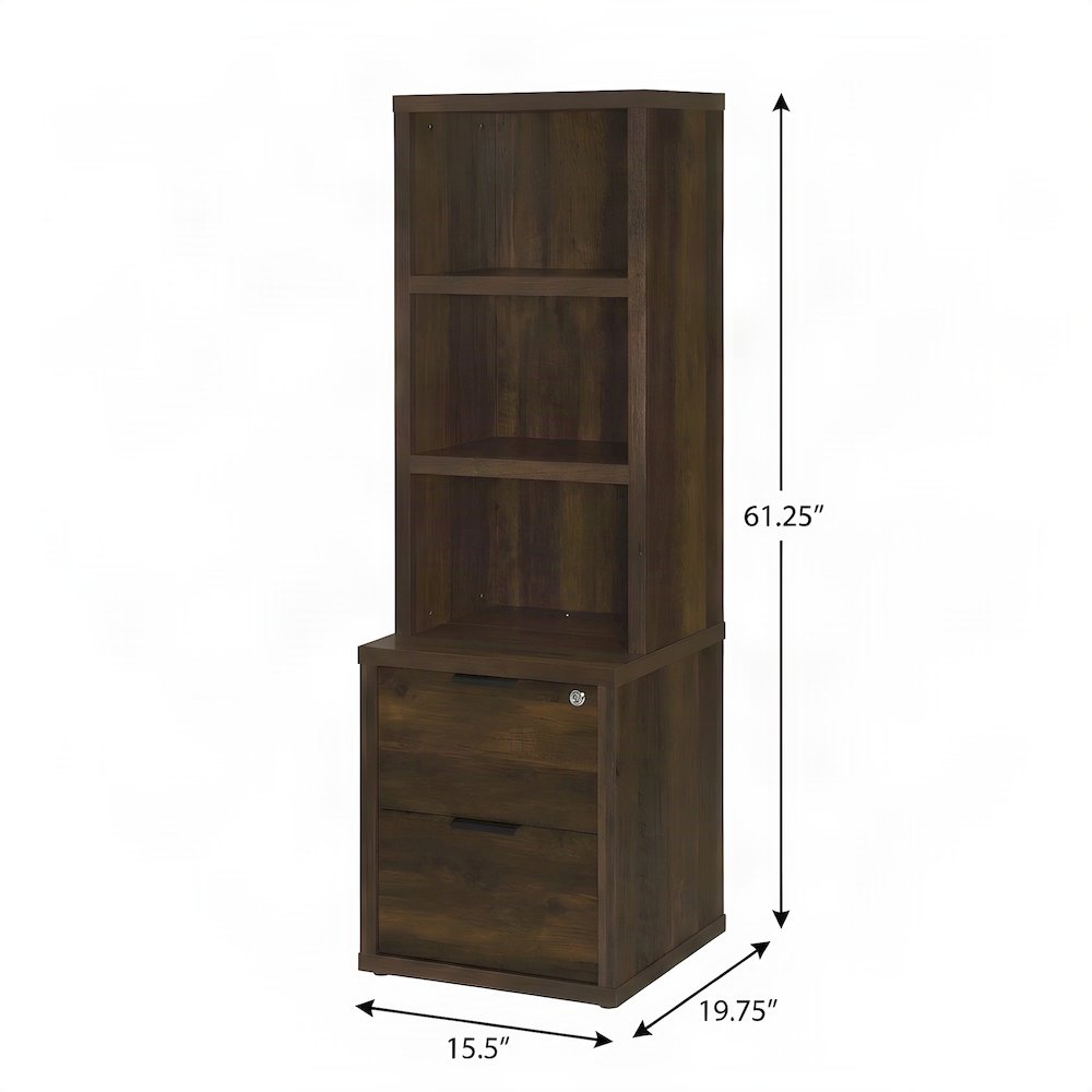 Melamine Tall Bookcase with Lockable Drawer and Storage Shelves, Dark Pine