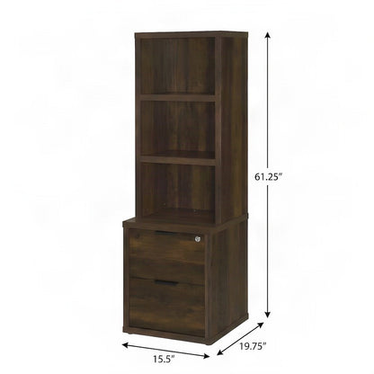 Melamine Tall Bookcase with Lockable Drawer and Storage Shelves, Dark Pine