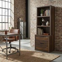 Melamine Tall Bookcase with Lockable Drawer and Storage Shelves, Dark Pine