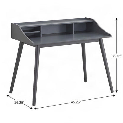Mid-Century Modern Writing and Computer Desk with 4-Compartment Shelves, Grey