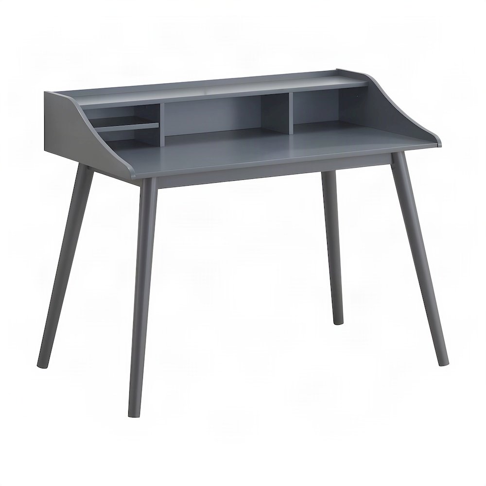 Mid-Century Modern Writing and Computer Desk with 4-Compartment Shelves, Grey