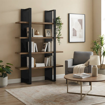 Engineered Wood Tall Wide Bookshelf with 4 Open Shelves, Black