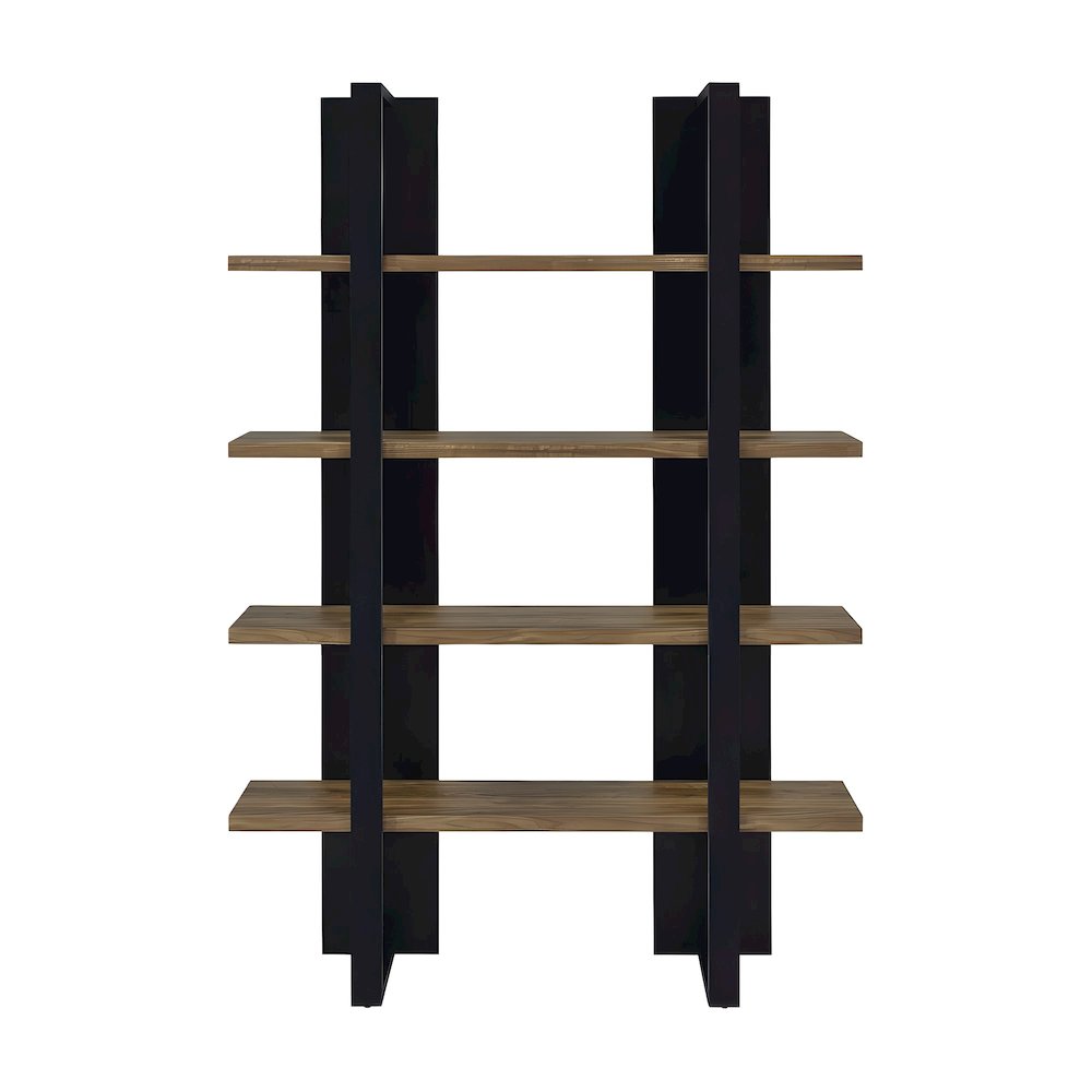 Engineered Wood Tall Wide Bookshelf with 4 Open Shelves, Black