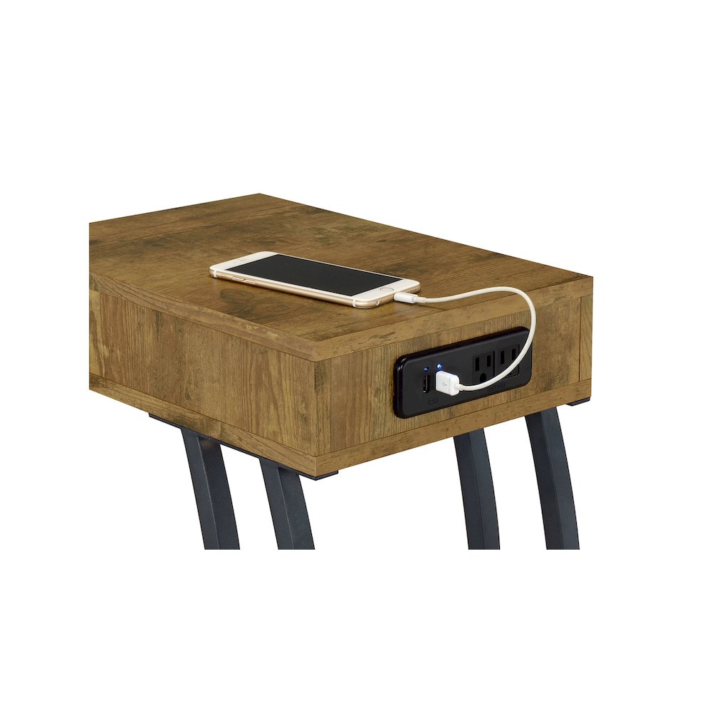 Troy 1-drawer C-Shaped Side Table Power Outlet Rustic Nutmeg