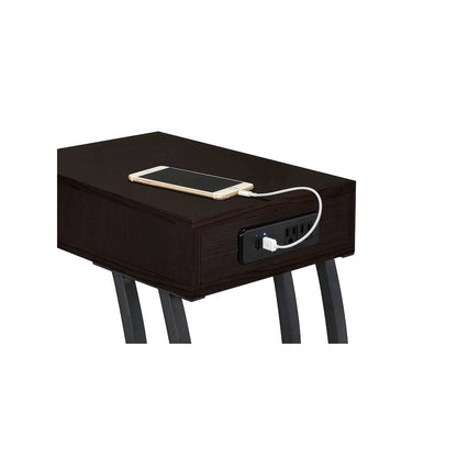 Troy 1-drawer C-Shaped Side Table Power Outlet Cappuccino