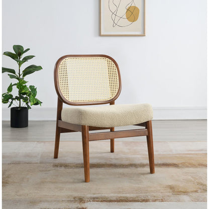 Rayo Rattan Cane Back Accent Chair with Padded Seat Camel
