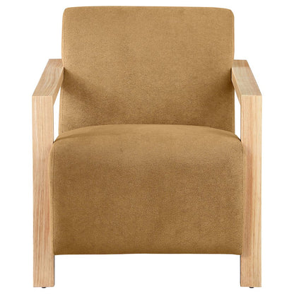 Diego Upholstered Accent Arm Chair with Wood Arms Honey