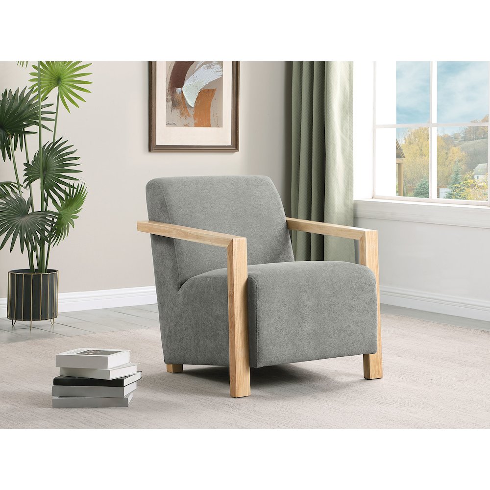 Diego Upholstered Accent Arm Chair with Wood Arms Grey