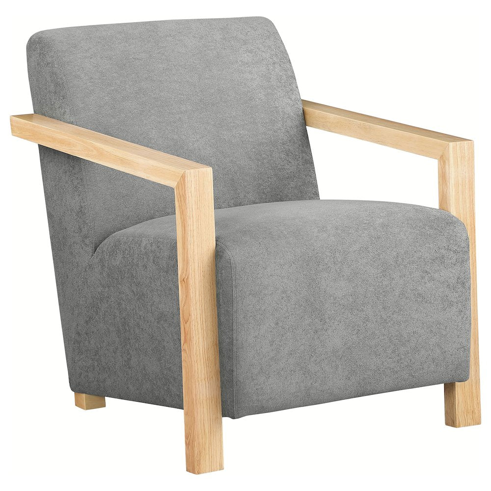 Diego Upholstered Accent Arm Chair with Wood Arms Grey