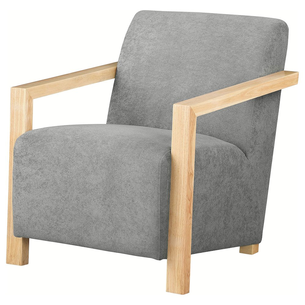 Diego Upholstered Accent Arm Chair with Wood Arms Grey