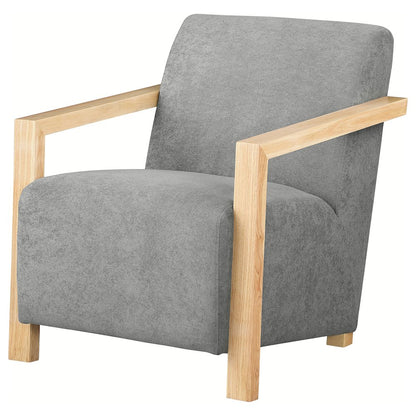 Diego Upholstered Accent Arm Chair with Wood Arms Grey
