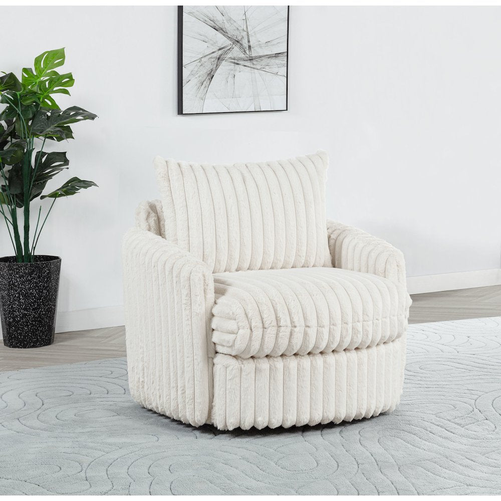 Sarco Corduroy Upholstered Swivel Accent Arm Chair Ivory
