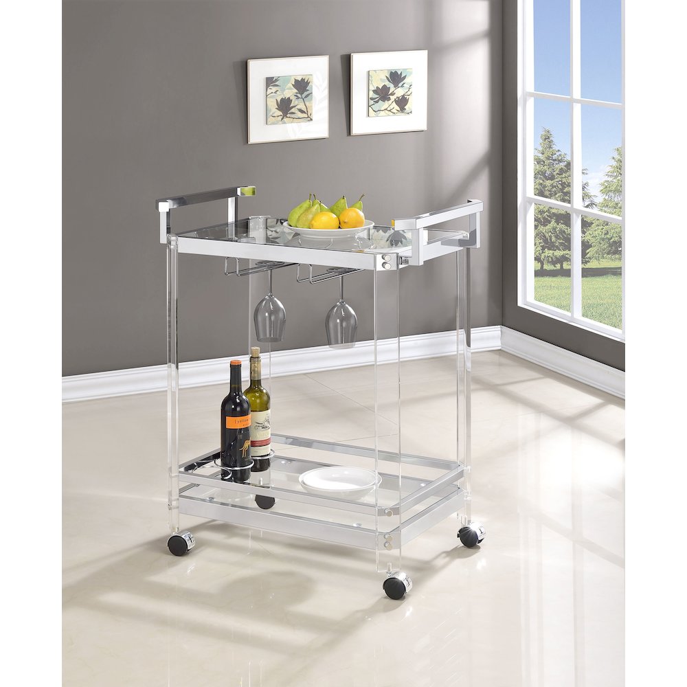 Jefferson 2-tier Glass Shelf Acrylic Bar Cart Chrome