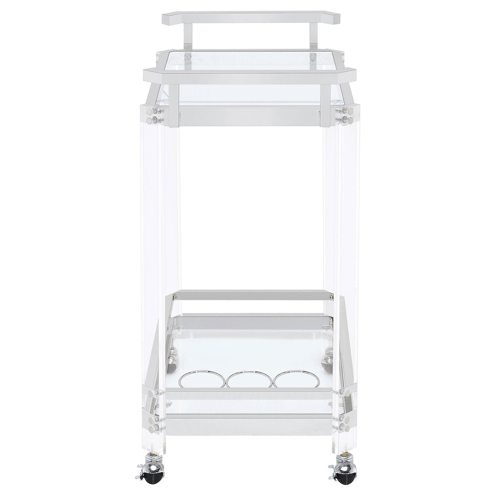Jefferson 2-tier Glass Shelf Acrylic Bar Cart Chrome