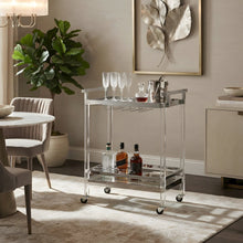 Acrylic Bar Cart with Chrome Frame and Rolling Glass Shelves with Storage, Clear
