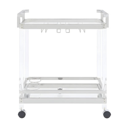 Acrylic Bar Cart with Chrome Frame and Rolling Glass Shelves with Storage, Clear
