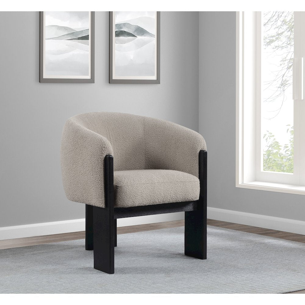 Valdez Boucle Upholstered Barrel Back Accent Chair Beige