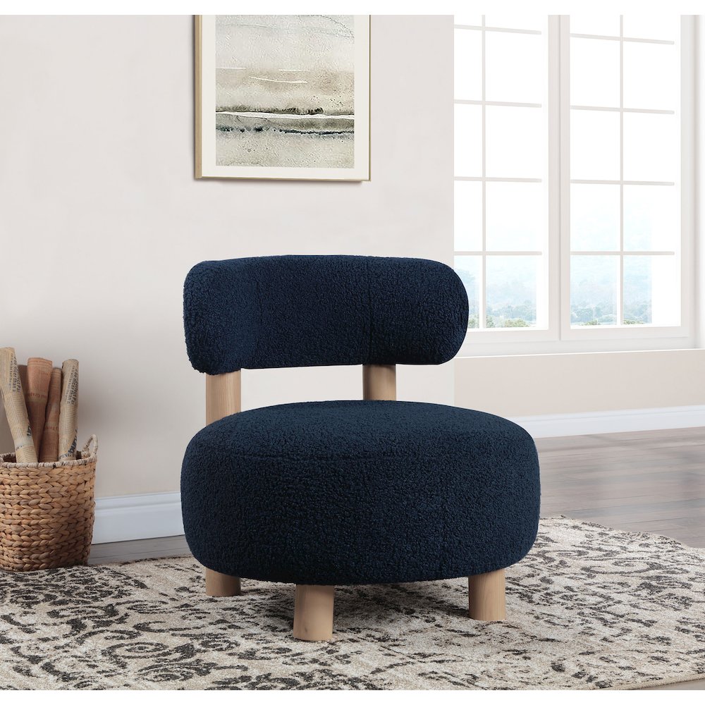 Zonie Boucle Upholstered Barrel Back Accent Chair Blue