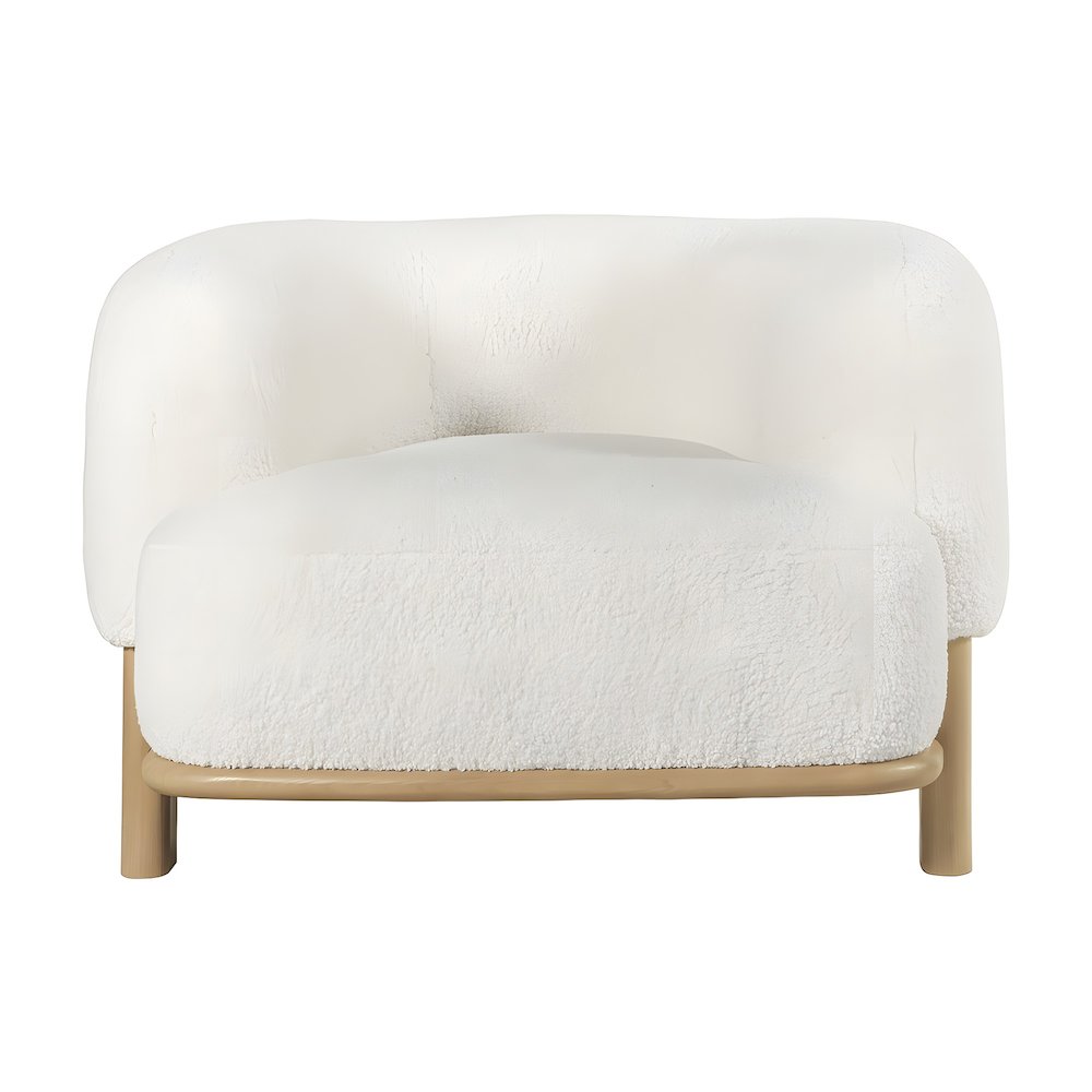 Upholstered Barrel Back Accent Chair with Wood Legs, Ivory