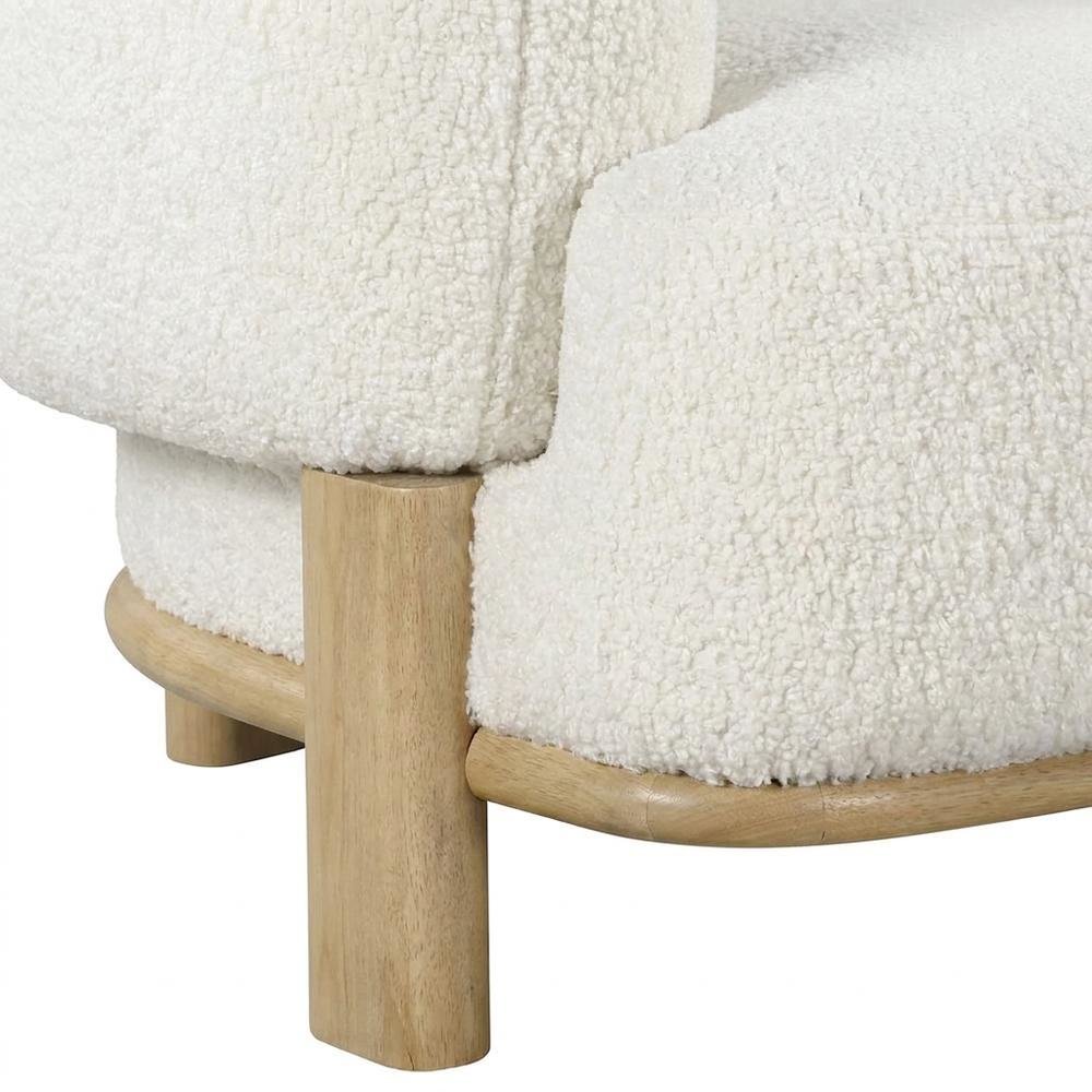 Upholstered Barrel Back Accent Chair with Wood Legs, Ivory