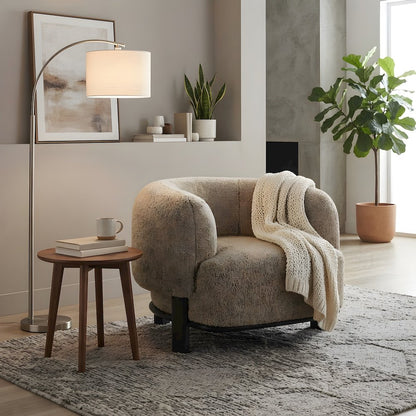 Upholstered Barrel Back Accent Chair with Wood Legs, Brown