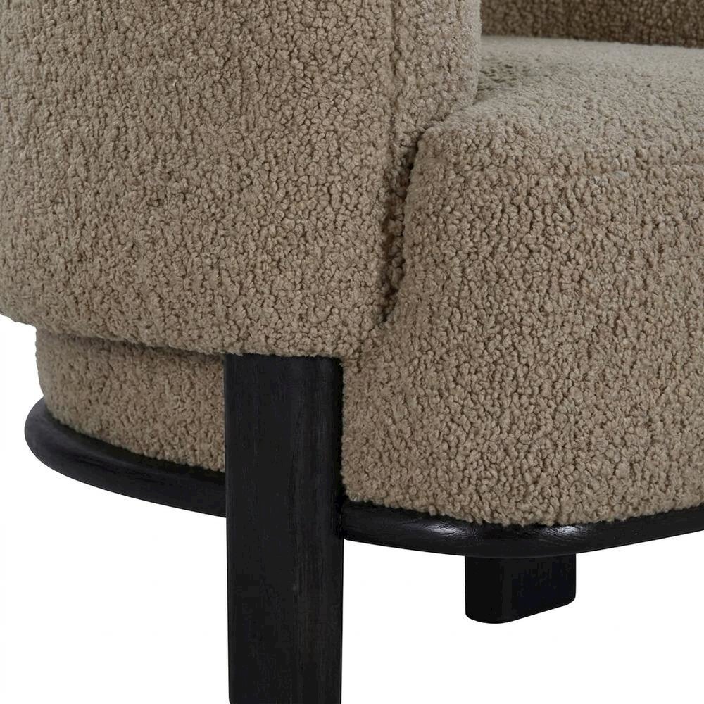 Upholstered Barrel Back Accent Chair with Wood Legs, Brown