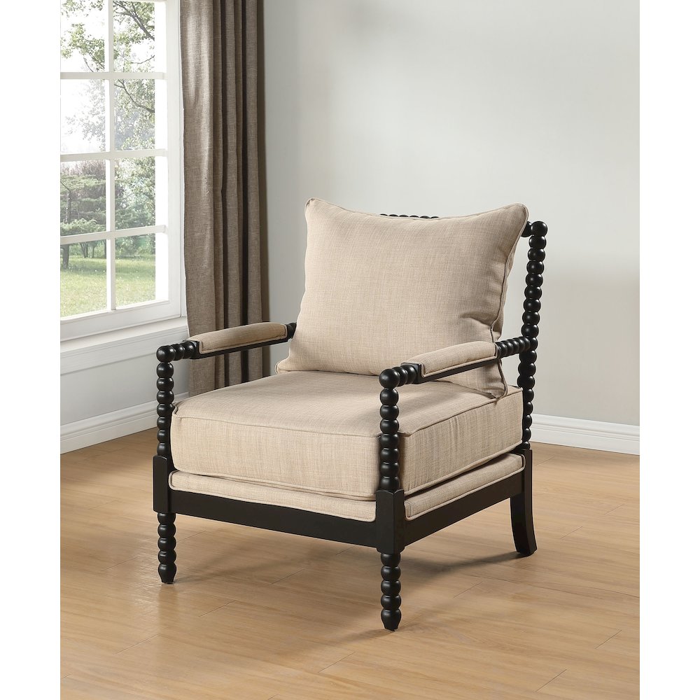 Blanchett Upholstered Bobbin Accent Chair Beige and Black