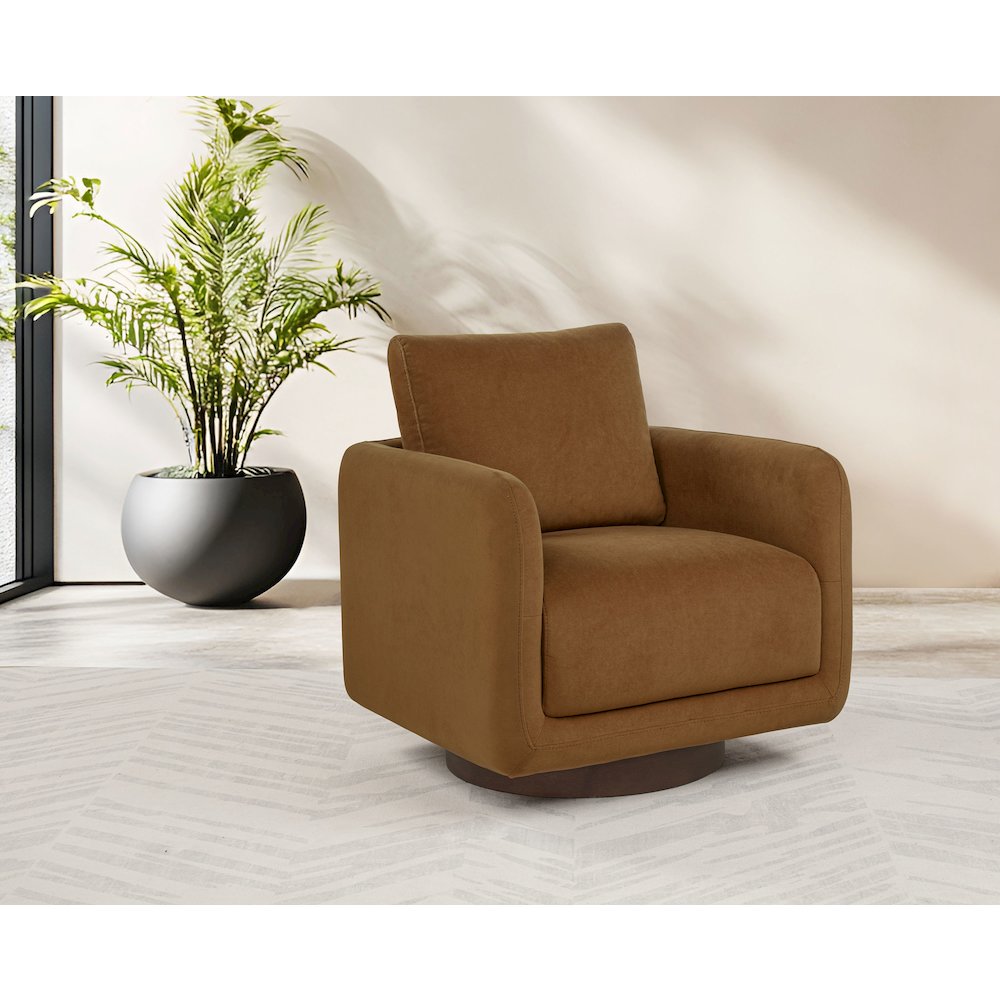 Iris Fabric Upholstered Swivel Accent Chair Rust
