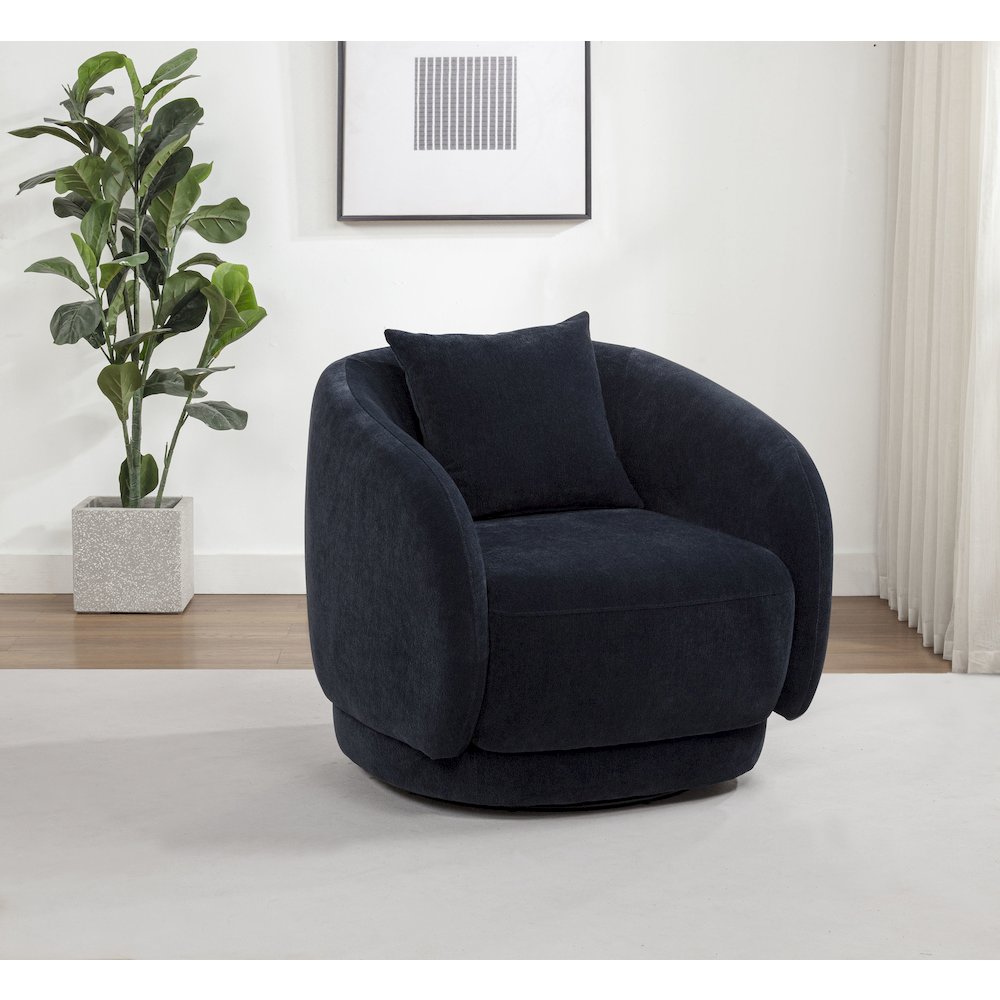 Arnaud Chenille Upholstered Swivel Accent Chair Navy