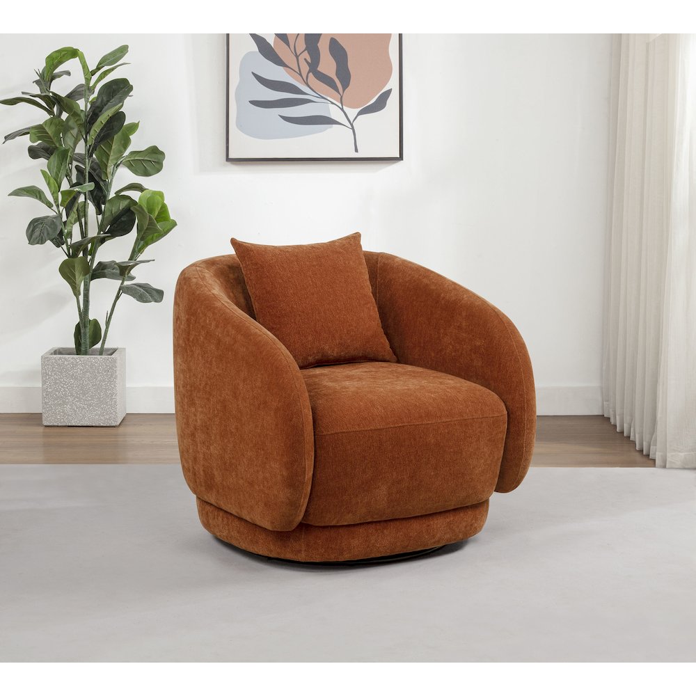 Arnaud Chenille Upholstered Swivel Accent Chair Burnt Orange